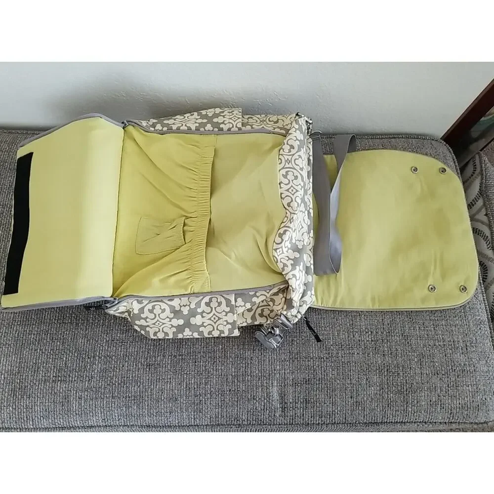 Petunia Pickle Bottom Backpack Shoulder Diaper‎ Bag Gray Light Yellow Green